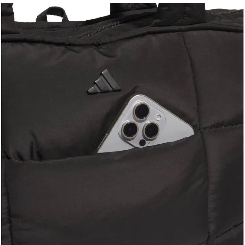 Adidas Quilted Tote Black Multi Compartment Phone Pocket Bag NWT